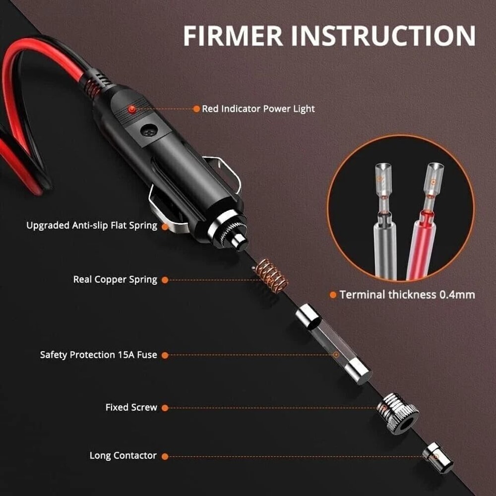 Cigarette Lighter Socket Plug Used Male Car Connector Cable Leads 1