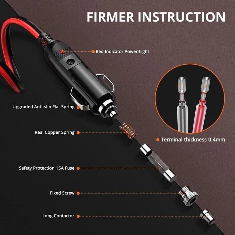 Cigarette Lighter Socket Plug Used Male Car Connector Cable Leads 1