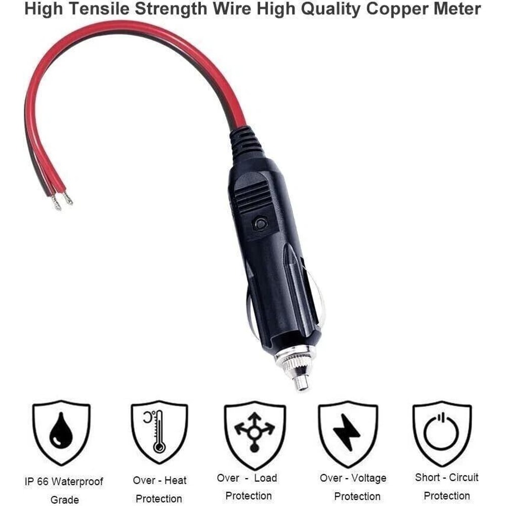 Cigarette Lighter Socket Plug Used Male Car Connector Cable Leads 4