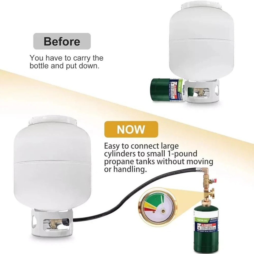 Extension Hose Propane Refill Adapter With OnOff Control Gauge 3