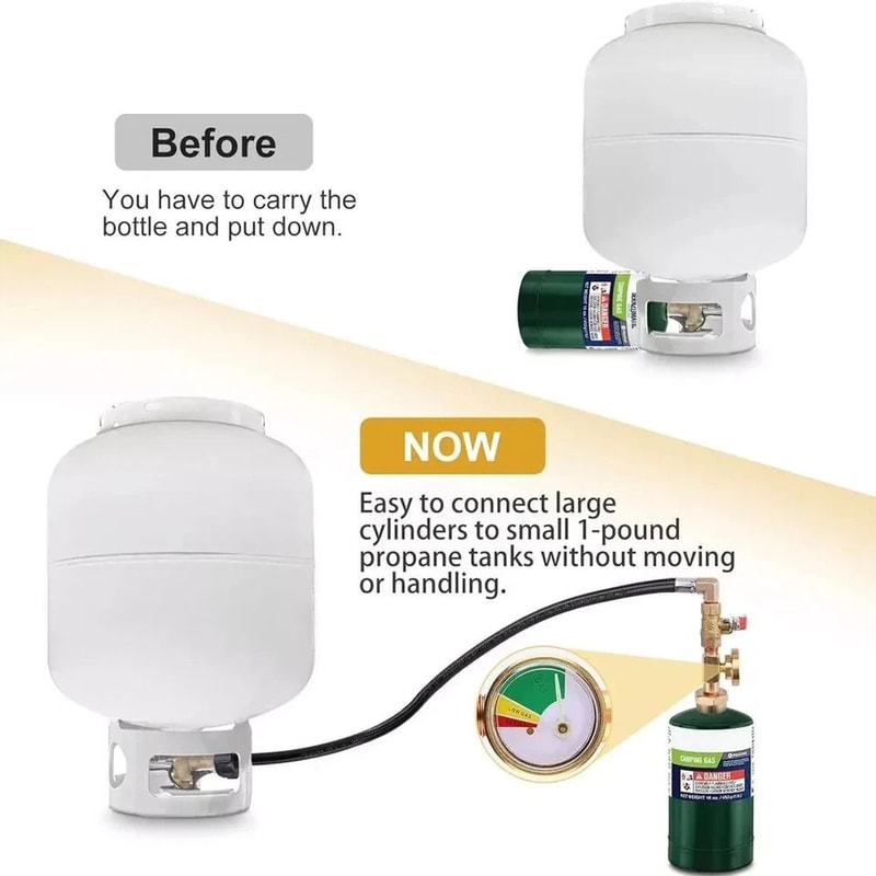 Extension Hose Propane Refill Adapter With OnOff Control Gauge 3