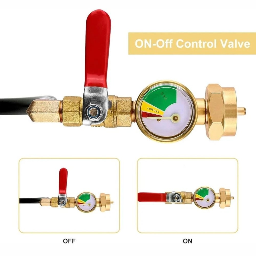Extension Hose Propane Refill Adapter With OnOff Control Gauge 4