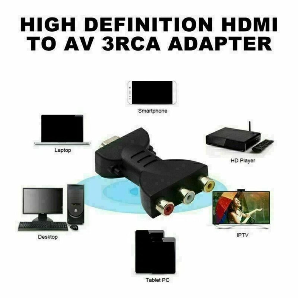 Composite AV Video Audio Adapter Converter HDMI Male To RCA Female For TV PC Projector Home Use 5