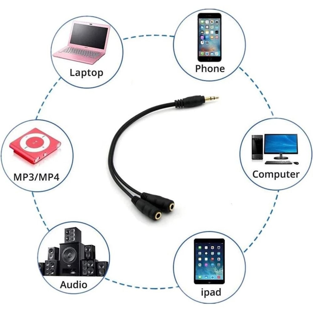 Black Audio Y Splitter Headphone Cable Male To Female Gold Plated Laptop PC Audio Splitter 0