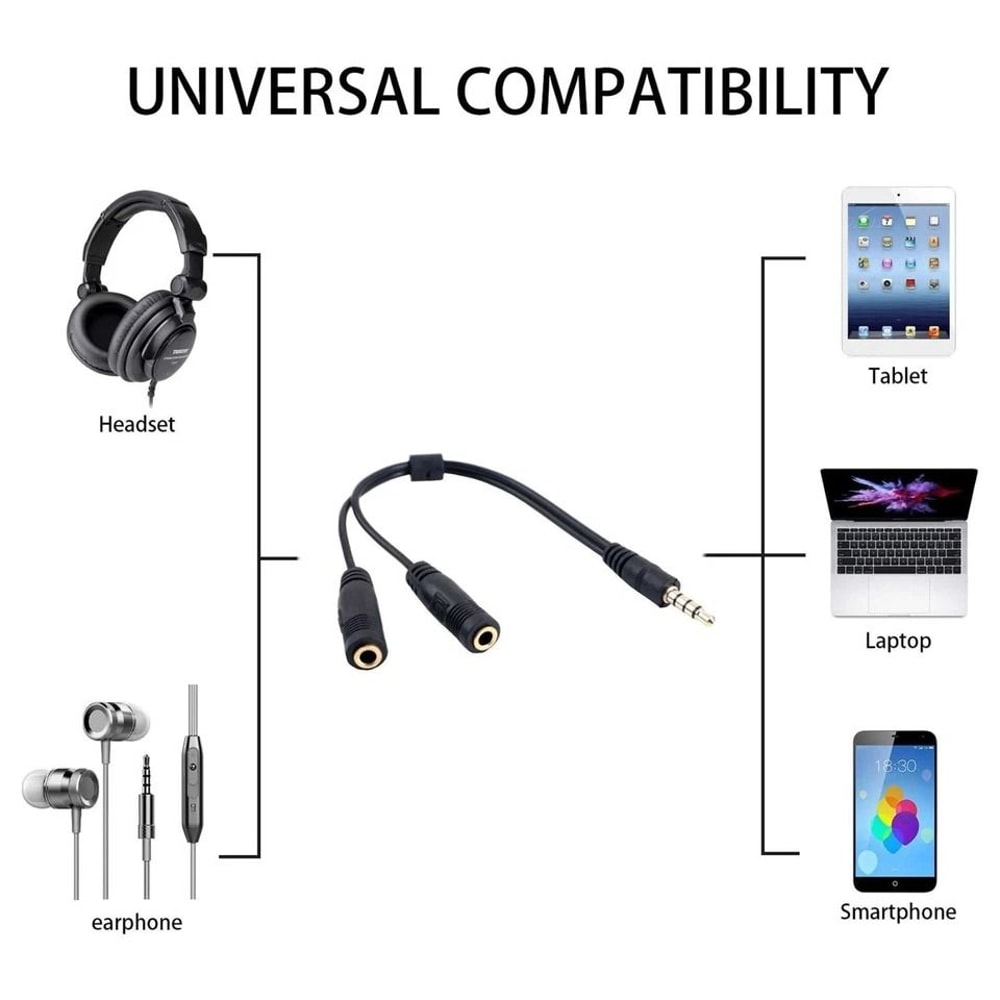 Black Audio Y Splitter Headphone Cable Male To Female Gold Plated Laptop PC Audio Splitter 4