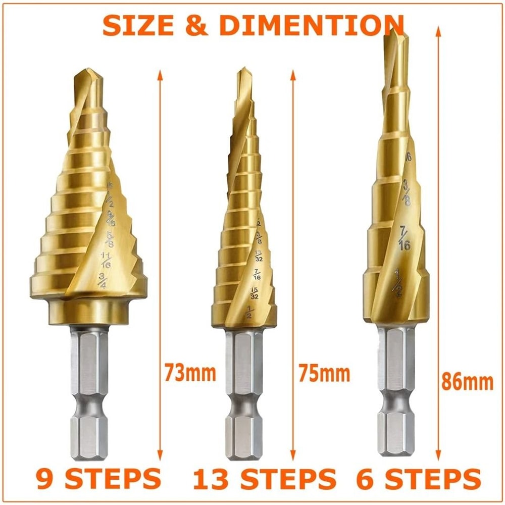 Cobalt Titanium High Speed Steel Step Drill Bit Spiral Multiple Hole Bit 6