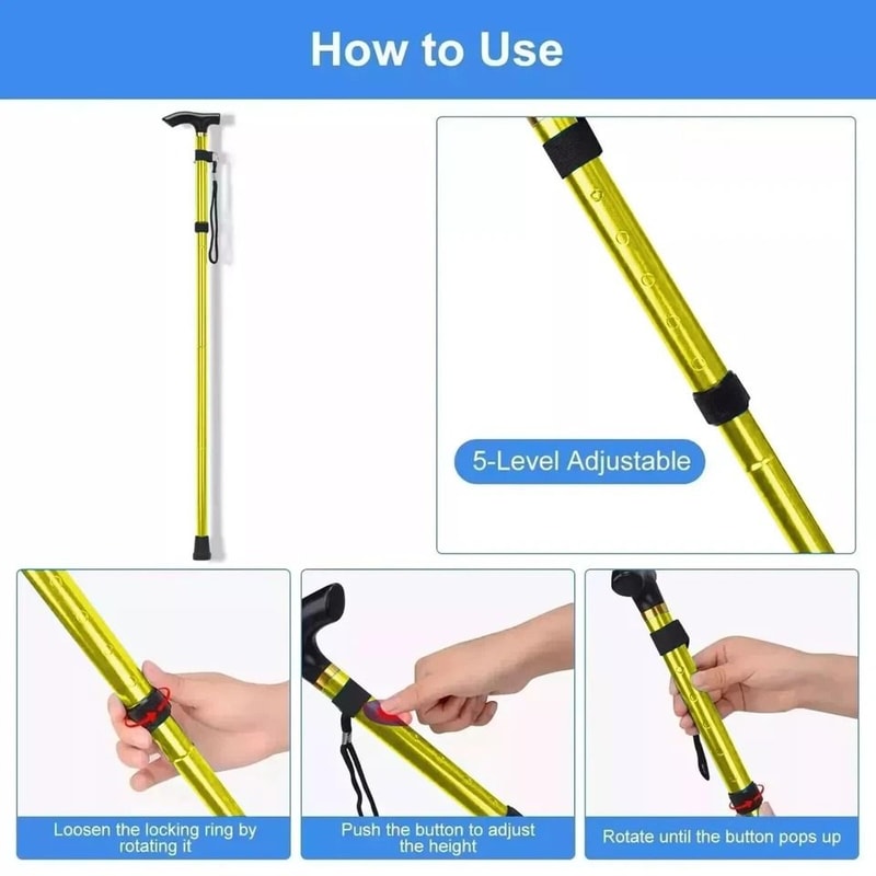 Adjustable Folding Cane Walking Stick Aluminum Collapsible Travel Hiking Stick Portable Walking Aid 1