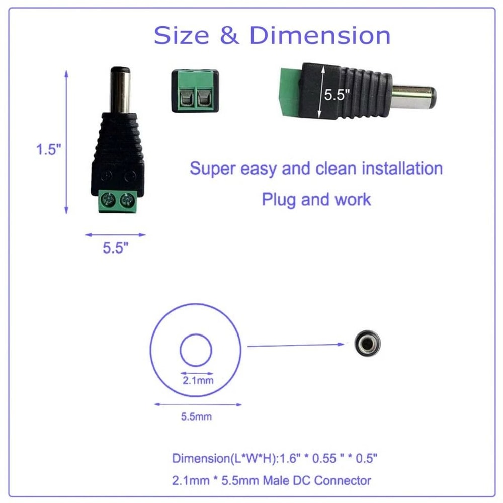 DC Power Connector Male Female Jack Plug No Crimping Professional Appearance For Power Cabling 3