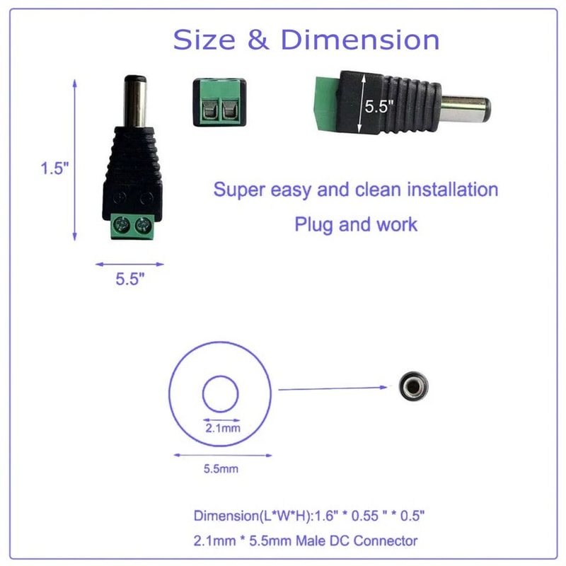 DC Power Connector Male Female Jack Plug No Crimping Professional Appearance For Power Cabling 3
