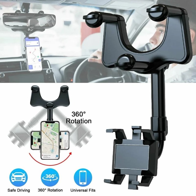 Universal Car Phone Holder Rotatable And Retractable Rearview Mirror Mount HandsFree Mobile Holder 1