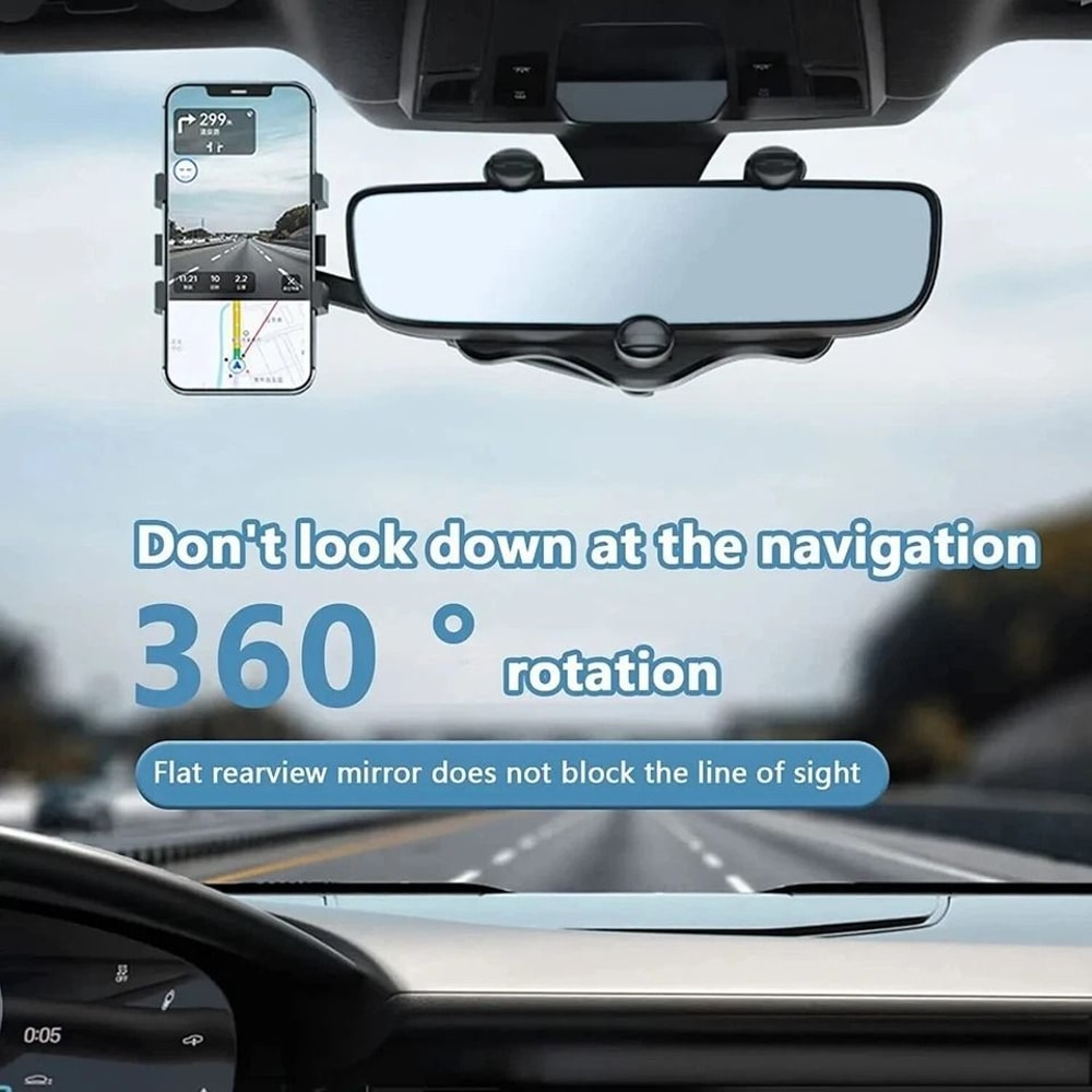 Universal Car Phone Holder Rotatable And Retractable Rearview Mirror Mount HandsFree Mobile Holder 2
