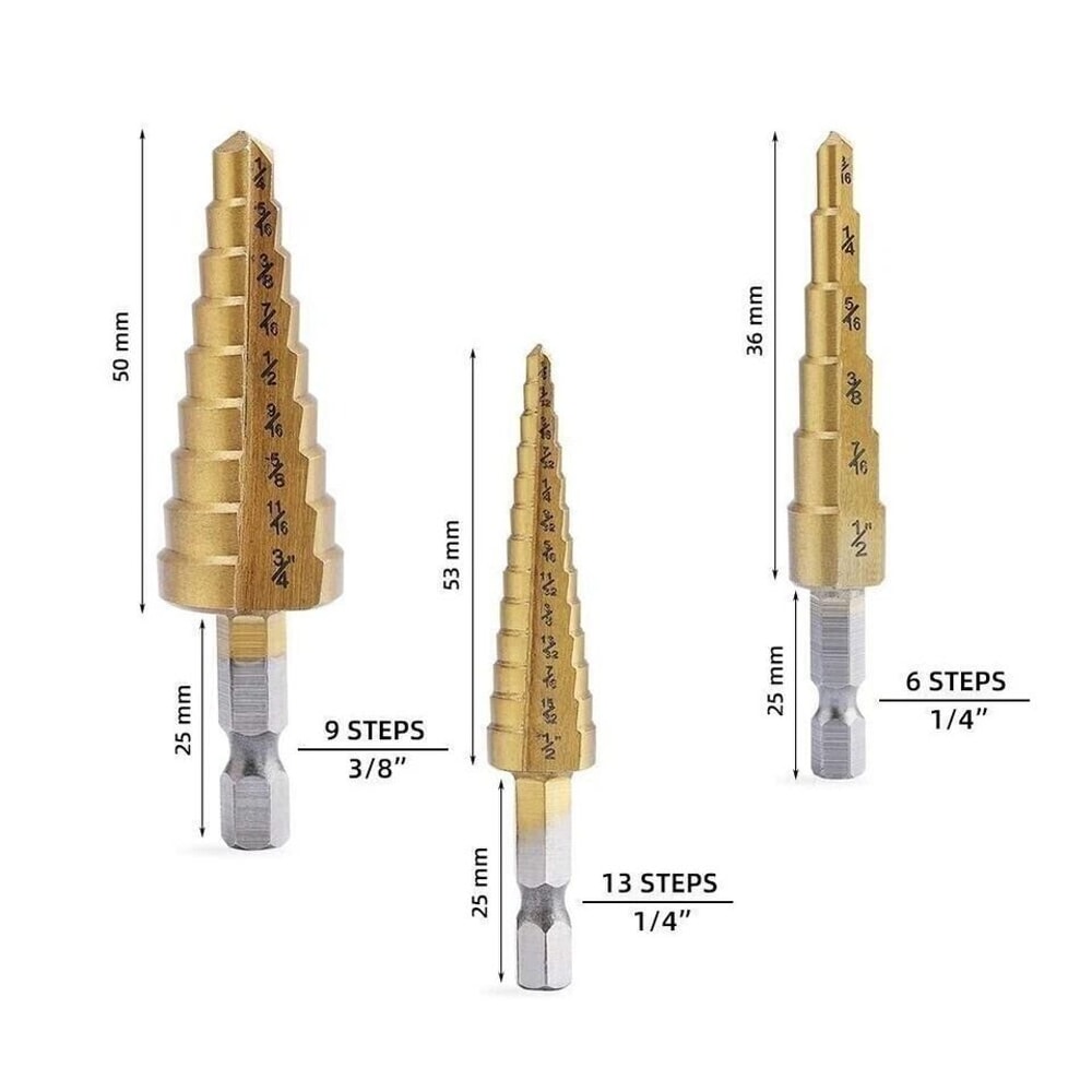 Step Drill Bit Titanium Coated High Speed Steel Piece Drill Cone Bits For Wood Metal Plastic 10