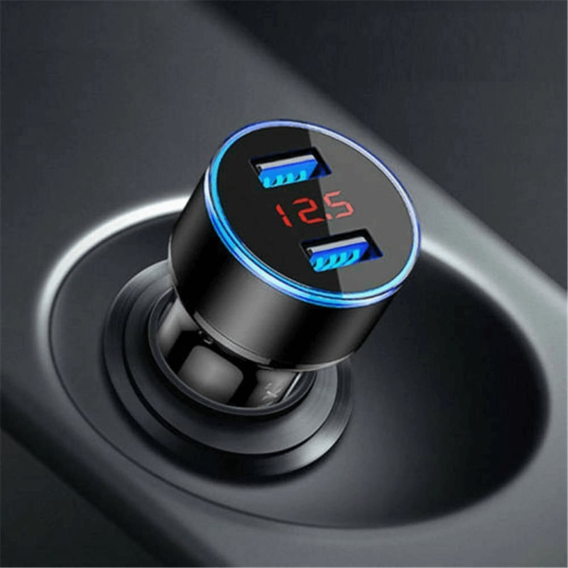 Digital LED Voltmeter USB Car Charger Dual Ports Cigarette Lighter Adapter Fast Charging 0