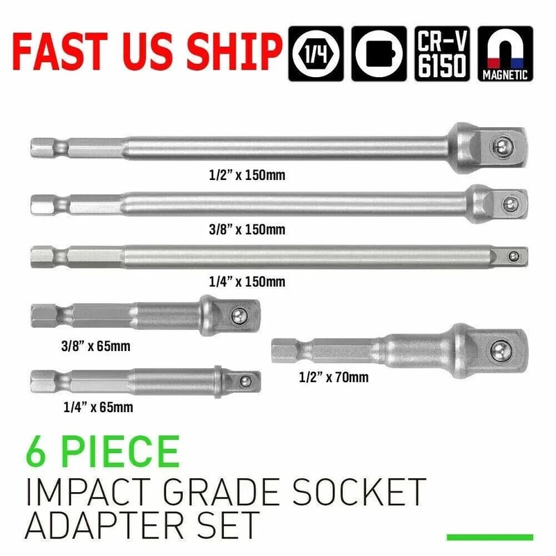 Hex Shank Socket Adapter Set Impact Grade Durable Drive Tools For DIY 5