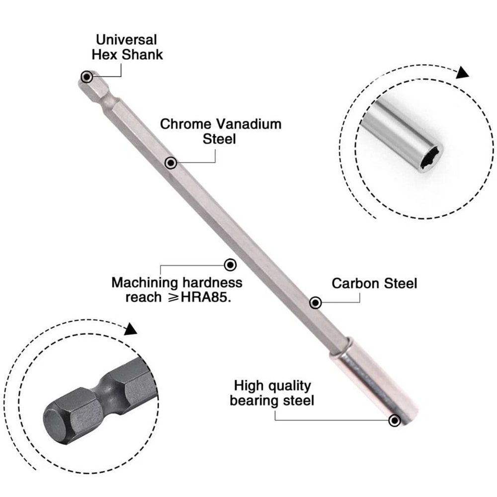 Hex Power Tools Magnetic Extension Socket Drill Bit Holder QuickRelease Adapter HighQuality Chrome 3
