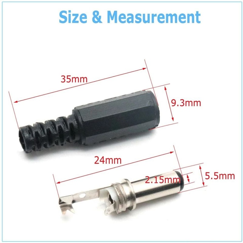 Male Barrel Jack Plug And Female Socket Panel Mount DC Power Connectors Solderable With Shrink Tube 4
