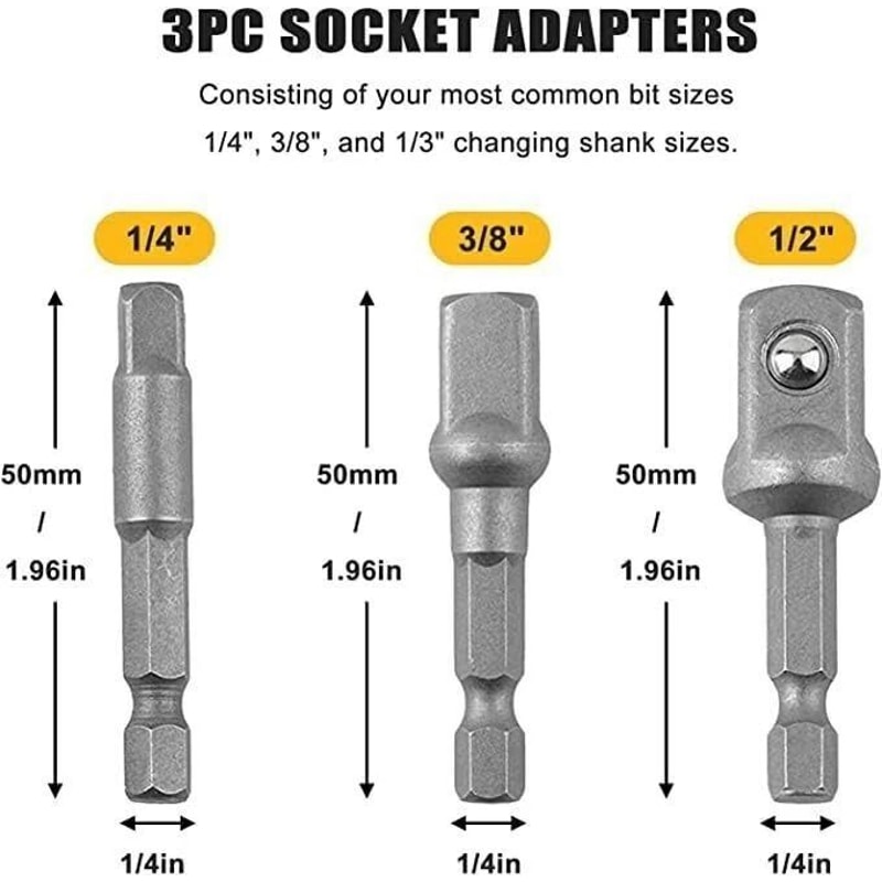 Socket AdapterExtension Set Impact Grade Convert Power Drill Into HighSpeed Nut Driver 1