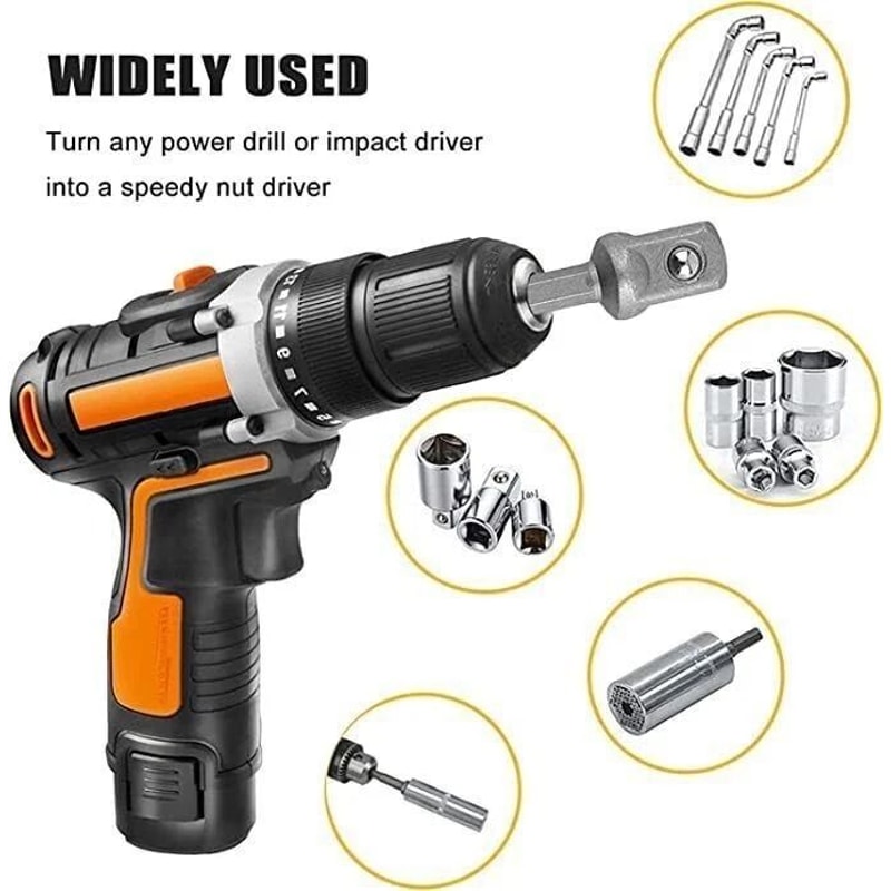 Socket AdapterExtension Set Impact Grade Convert Power Drill Into HighSpeed Nut Driver 4