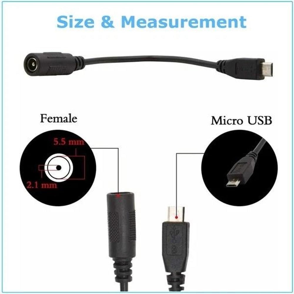 Female To MicroUSB Male Power Cable DC Barrel Jack Connector Adapter HighQuality DC Power Cord For
