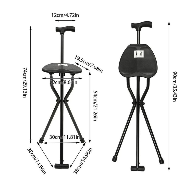 Adjustable Portable Folding Walking Cane With Tripod Chair Seat Heavy Duty Stool Lightweight Ergono 1