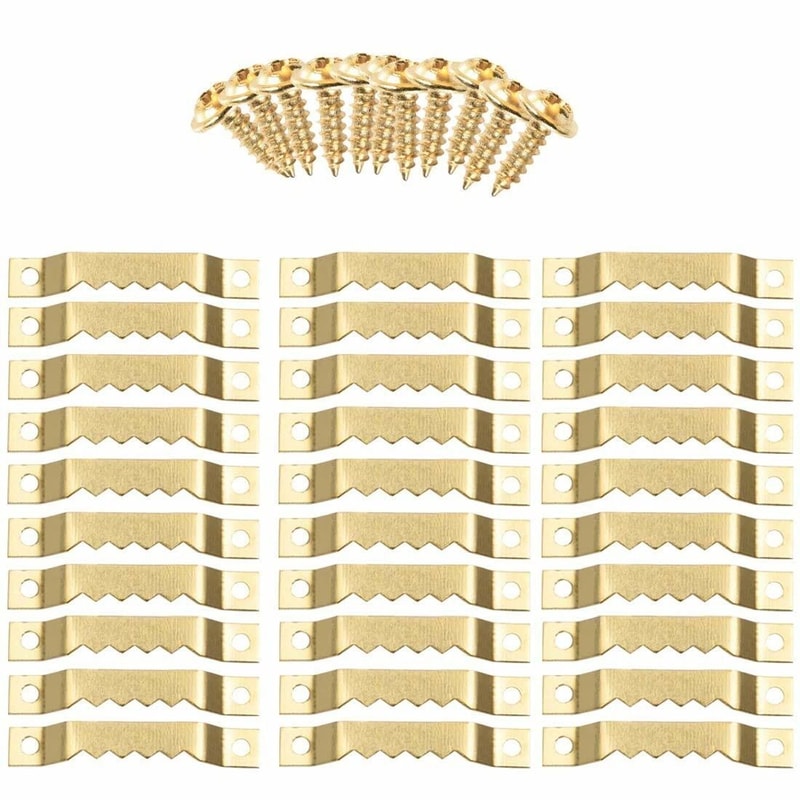 Gold Sawtooth Picture Frame Hangers Wall Hangers Hardware With Screws Durable Hanging Set For Wood 1