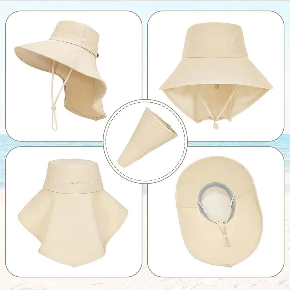 Wide Brim Sun Hat For Women UV Protection Neck Flap Adjustable Ponytail Cap For Outdoor Activities 7