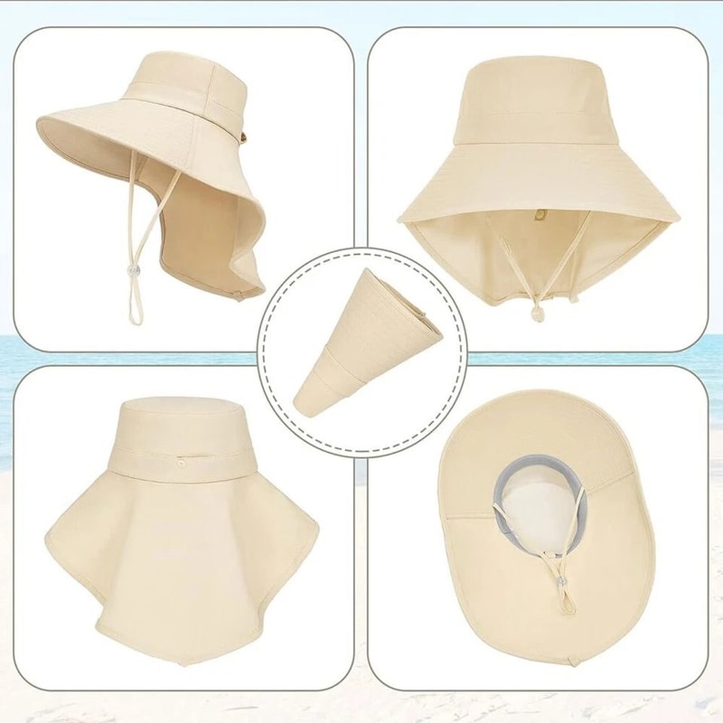 Wide Brim Sun Hat For Women UV Protection Neck Flap Adjustable Ponytail Cap For Outdoor Activities 7