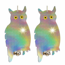 scarecrow owl decoy, reflective bird repellent, pigeon & squirrel deterrent device for garden, balcony & outdoor use
