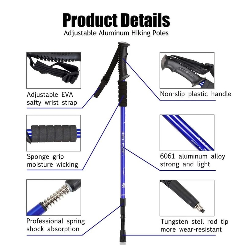 Walking Sticks AntiShock Pair Trekking Hiking Poles Collapsible Alpenstock Grip For Hiking Backpack