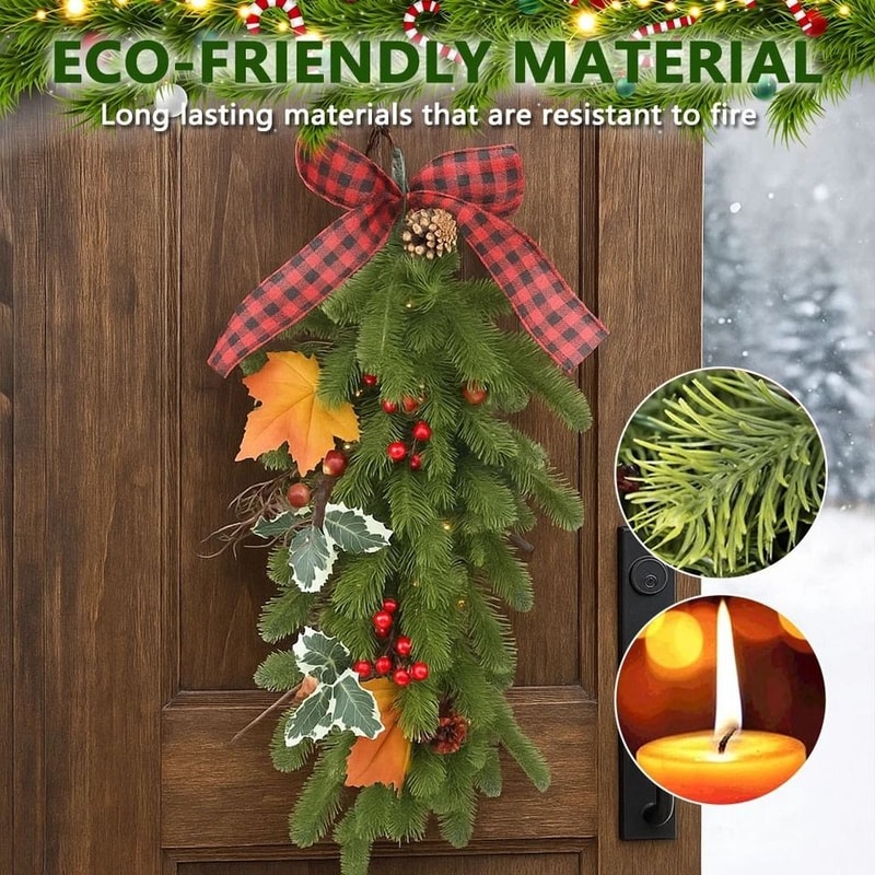 PreLit Christmas Teardrop Swag With LED Lights Battery Operated Christmas Decor For Doors Stairs Wi 3