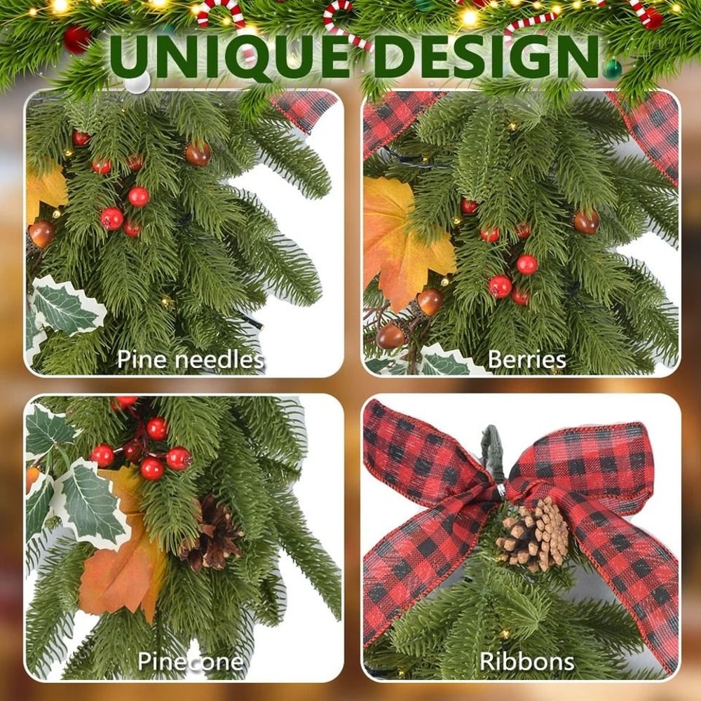 PreLit Christmas Teardrop Swag With LED Lights Battery Operated Christmas Decor For Doors Stairs Wi 6