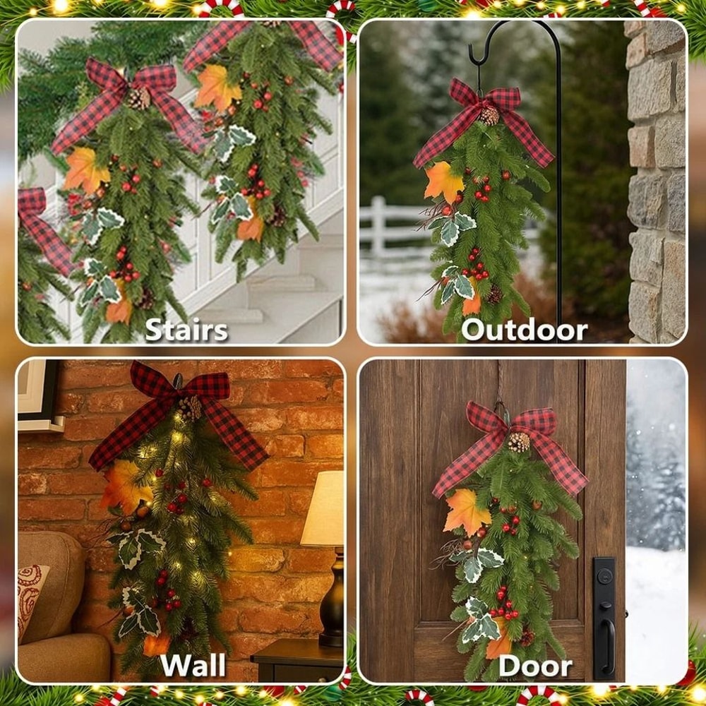 PreLit Christmas Teardrop Swag With LED Lights Battery Operated Christmas Decor For Doors Stairs Wi 7