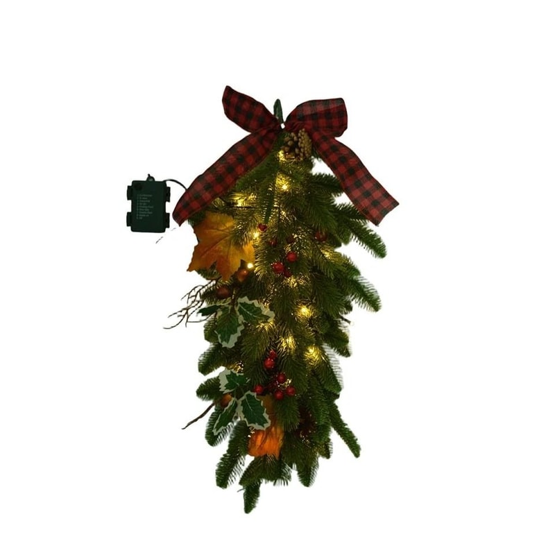 PreLit Christmas Teardrop Swag With LED Lights Battery Operated Christmas Decor For Doors Stairs Wi 1