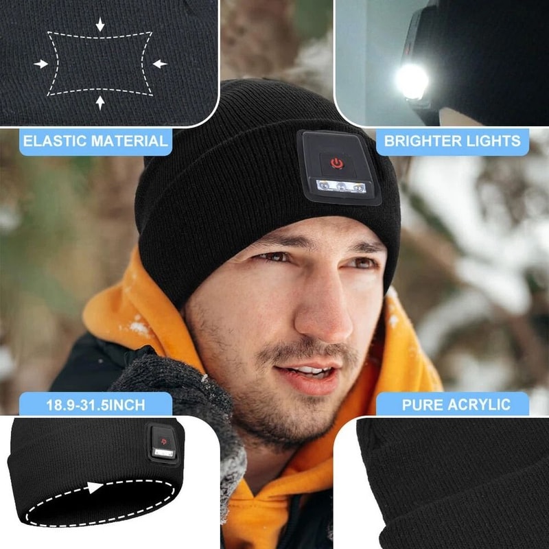 LED Light Beanie Hat Unisex Warm Winter Knit Cap With USB Rechargeable Headlamp HandsFree Lighting 2