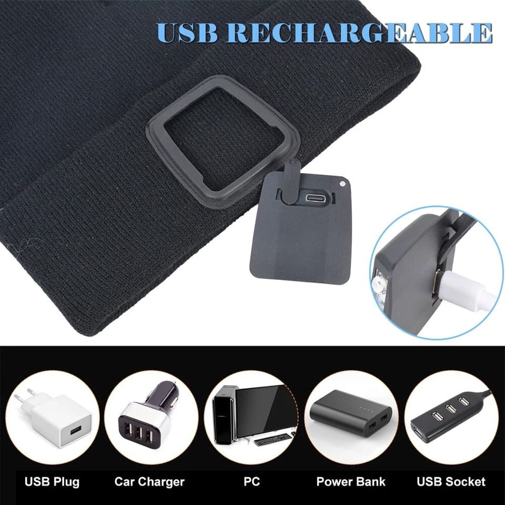 LED Light Beanie Hat Unisex Warm Winter Knit Cap With USB Rechargeable Headlamp HandsFree Lighting 4