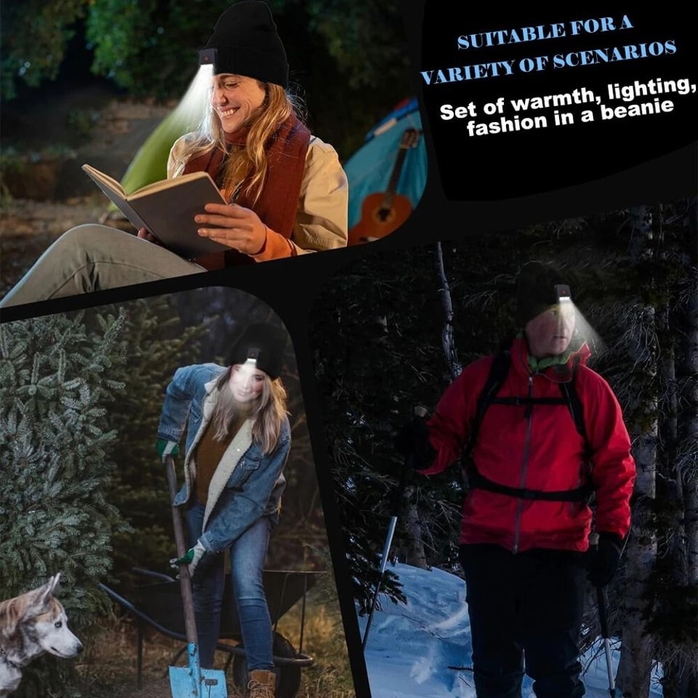 LED Light Beanie Hat Unisex Warm Winter Knit Cap With USB Rechargeable Headlamp HandsFree Lighting 6