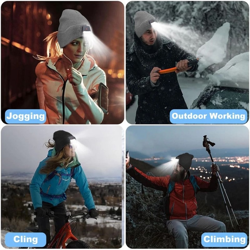 LED Light Beanie Hat Unisex Warm Winter Knit Cap With USB Rechargeable Headlamp HandsFree Lighting 7