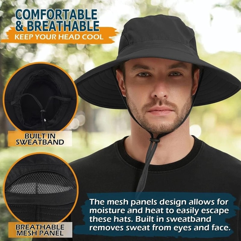 UV Protection Wide Brim Sun Hat Waterproof Bucket Cap For Hiking Fishing Safari Breathable Adjusta 3