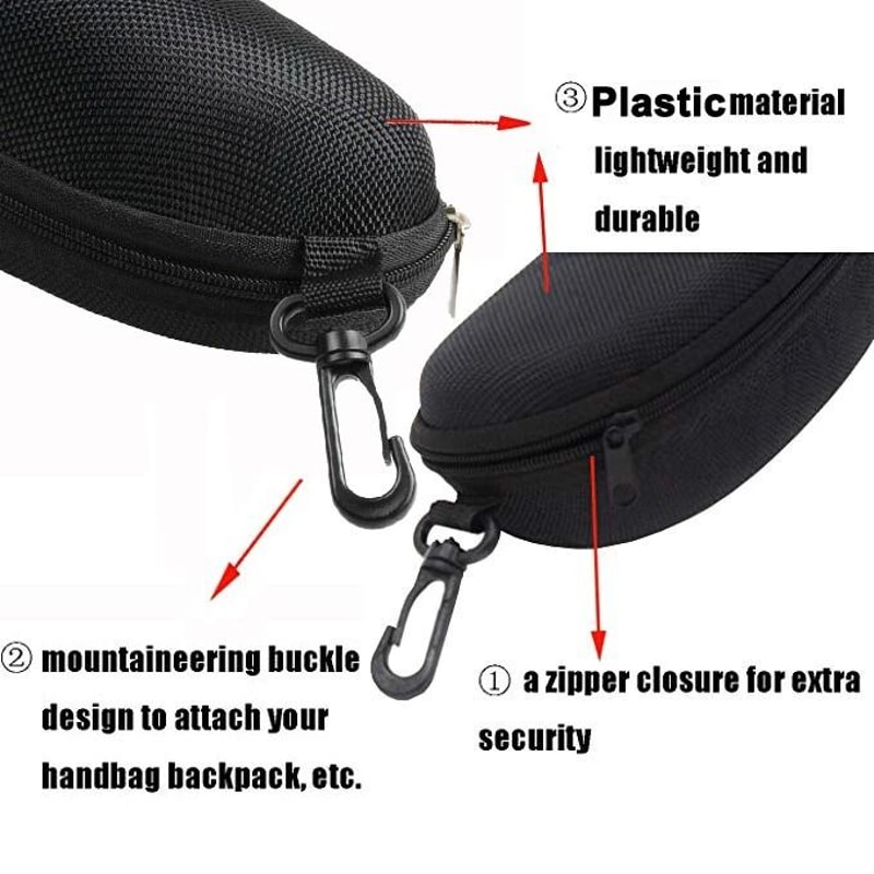 Eye Glasses Black Clam Shell Sunglasses Hard Case With Zipper Protect Your Glasses With Hook 9