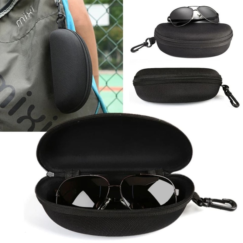 Eye Glasses Black Clam Shell Sunglasses Hard Case With Zipper Protect Your Glasses With Hook 5
