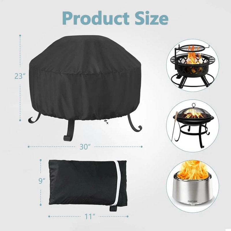 Waterproof Patio Round Fire Pit Cover UV BBQ Grill Cover Outdoor Windproof Protector For Charcoal G 1