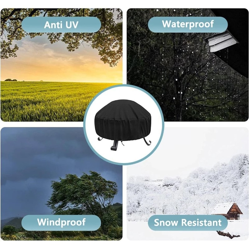 Waterproof Patio Round Fire Pit Cover UV BBQ Grill Cover Outdoor Windproof Protector For Charcoal G 6