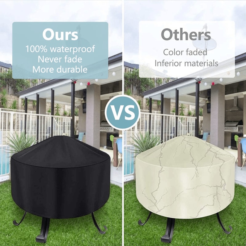 Waterproof Patio Round Fire Pit Cover UV BBQ Grill Cover Outdoor Windproof Protector For Charcoal G 7