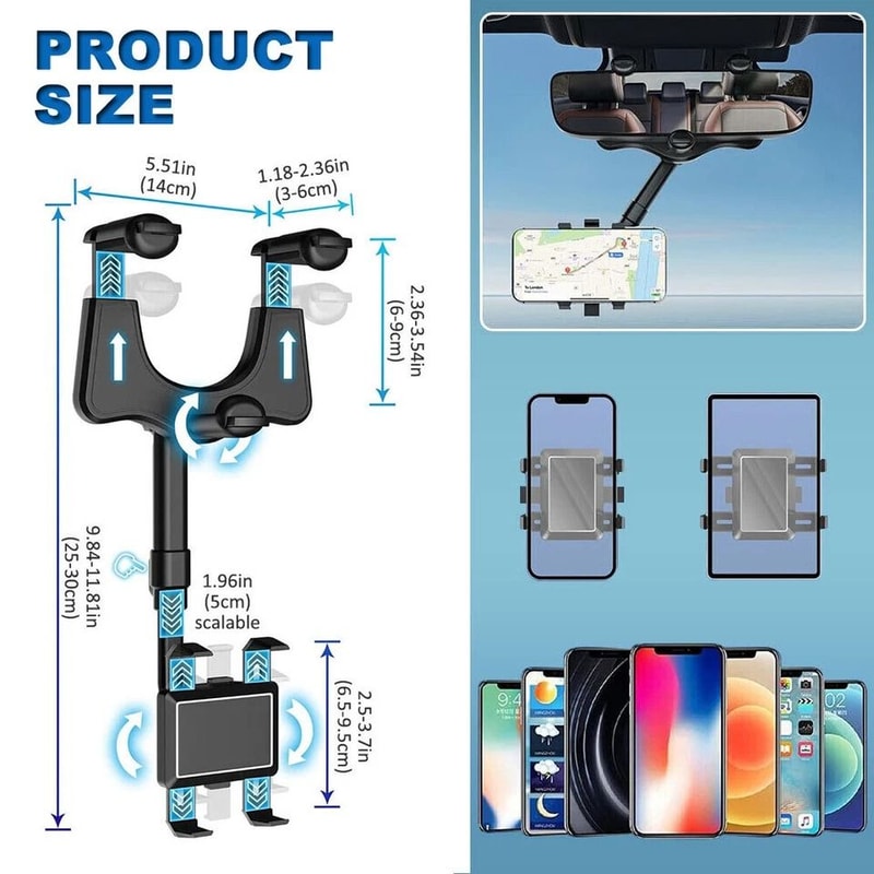 Adjustable Car Rear View Mirror Mount For Mobile Phone GPS Universal Rotation Angle OneHand Operati 1