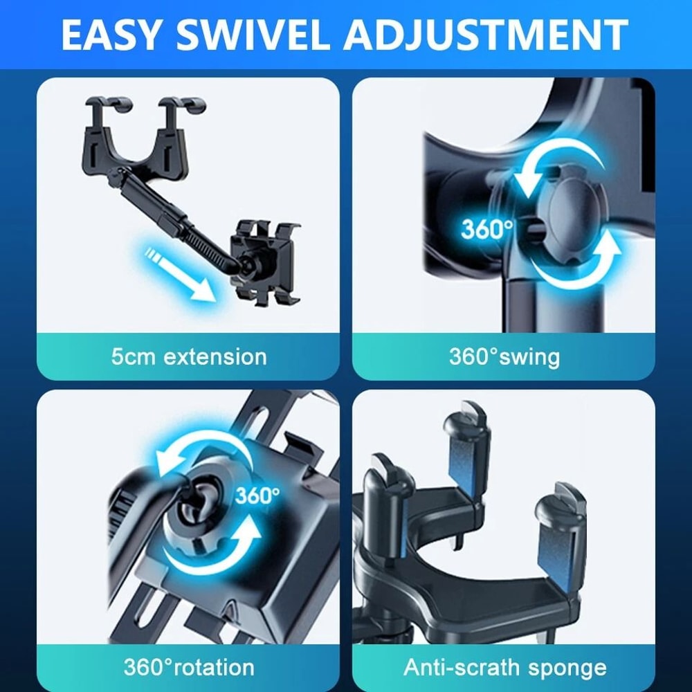 Adjustable Car Rear View Mirror Mount For Mobile Phone GPS Universal Rotation Angle OneHand Operati 2