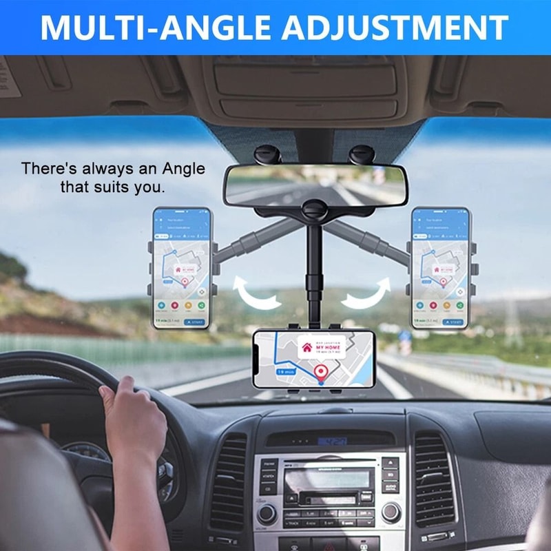 Adjustable Car Rear View Mirror Mount For Mobile Phone GPS Universal Rotation Angle OneHand Operati 3