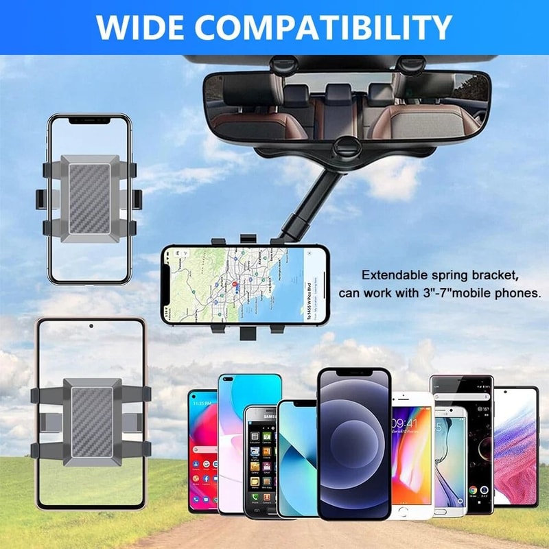 Adjustable Car Rear View Mirror Mount For Mobile Phone GPS Universal Rotation Angle OneHand Operati 5