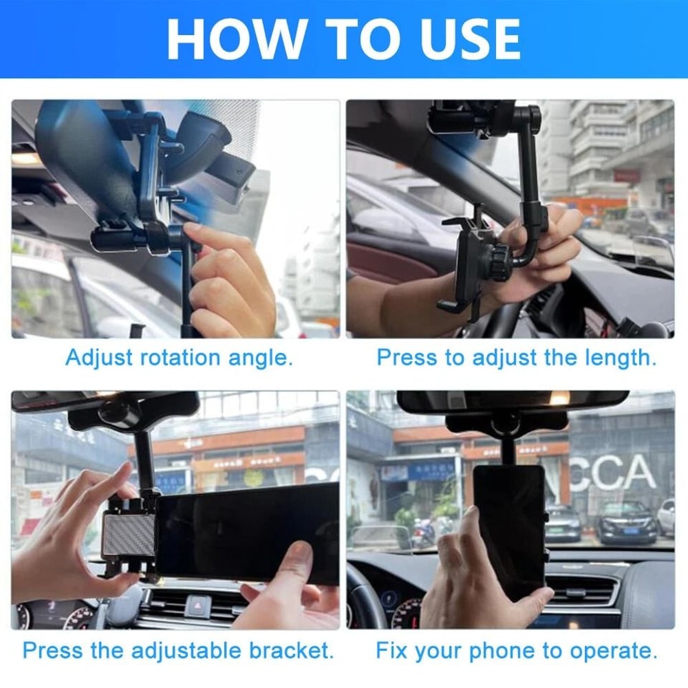Adjustable Car Rear View Mirror Mount For Mobile Phone GPS Universal Rotation Angle OneHand Operati 6