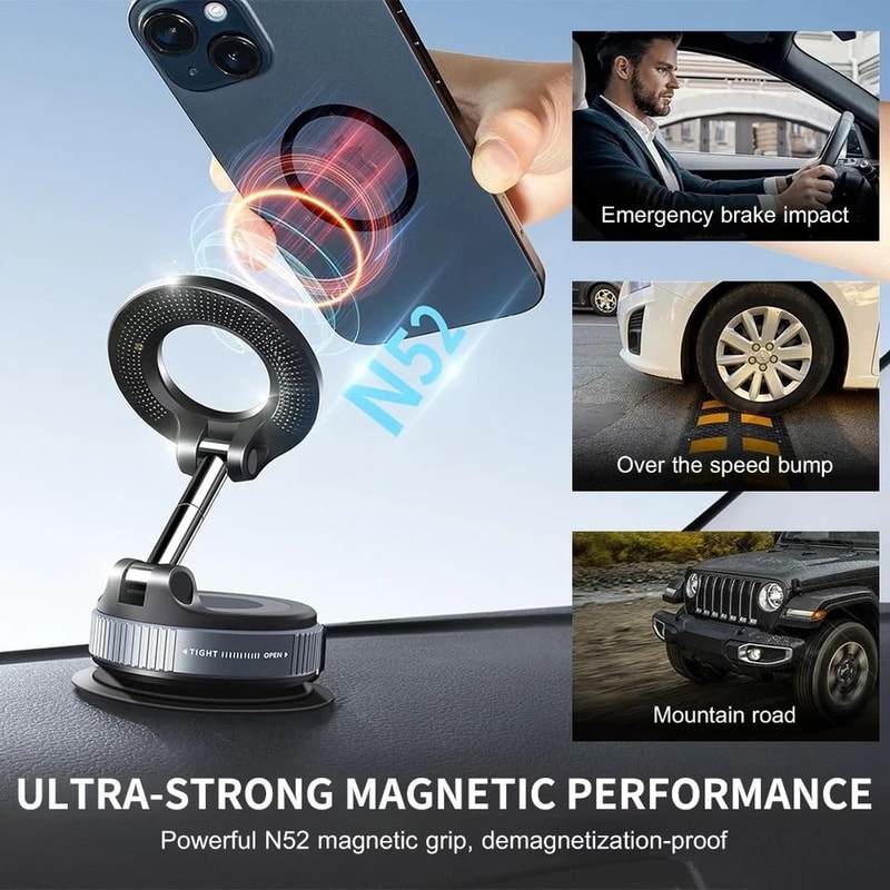 Universal Vacuum Magnetic Phone Holder Foldable Car Mount Strong Suction Cup Adjustable For IPhone 3