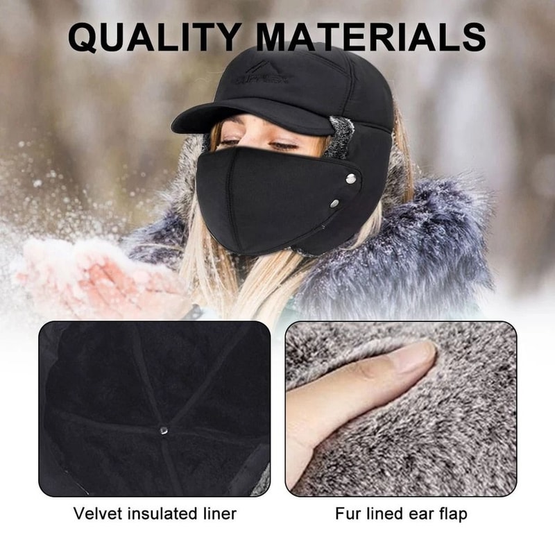 Aviator Thermal Winter Trapper Hat With Fur Ear Flaps Full Face Mask Warm Ushanka Cap 3